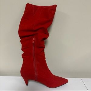 Bar III Edina Red Fabric Slouch Knee Boots Heels Size 6.5 M